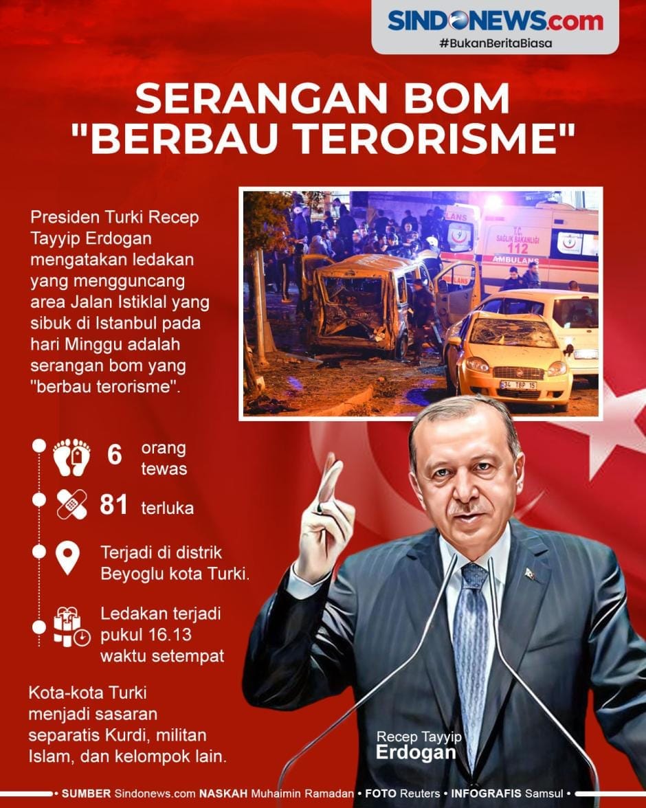 erdogan-sebut-ledakan-bom-istiklal-istanbul-ada-bau-teror-zvd bom, Erdogan, Istanbul, Turki