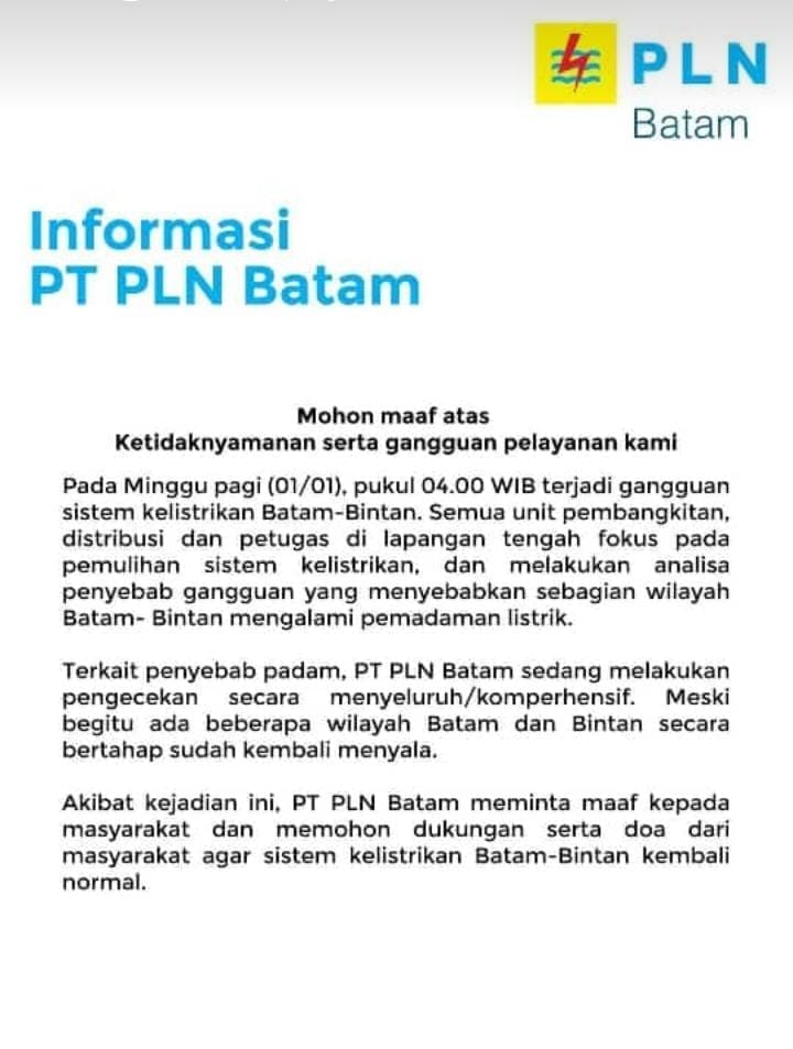 Batam, Bintan, Listrik, PLN