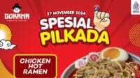 Promo Pilkada, diskon makan, Gokana promo, Raa Cha diskon, Domino's Pizza, BreadTalk potongan, Roppan minuman, Baskin Robbins diskon, BreadLife roti, Pilkada 2024, jari tinta ungu, menu spesial, promo seru, makanan enak.