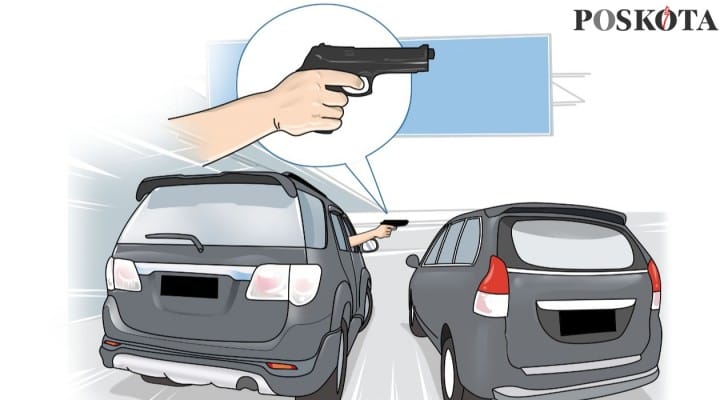 Koboi jalanan, menembak Depok, polisi menangkap pelaku, senjata api, aksi koboi, tembakan udara, hampir bersenggolan, melemparkan korban, izin senjata, Polres Metro Depok, pengadangan mobil, tembakan ke udara, pelaku kabur.