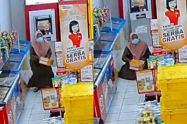 Ibu curi susu, pencurian minimarket, video viral, CCTV minimarket, aksi pencurian, ibu-ibu curi, komentar netizen, susu disembunyikan, gerak-gerik hati-hati, viral di media sosial.