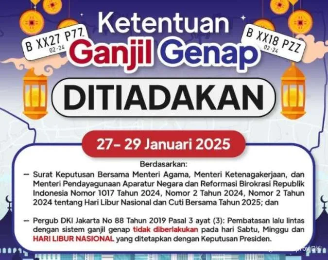 aturan ganjil genap jakarta, libur imlek 2025, aturan ganjil genap, ganjil genap libur, ganjil genap jakarta, ganjil genap ditiadakan, peraturan lalu lintas, kebijakan ganjil genap, surat keputusan menteri, isra mikraj 2025, cuti bersama jakarta, ganjil genap januari 2025