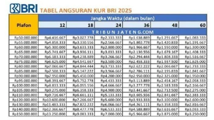 KUR BRI 2025, tabel KUR BRI, cara ajukan KUR, syarat KUR BRI, pinjaman UMKM BRI, angsuran KUR 2025, plafon pinjaman BRI, KUR mikro BRI, KUR kecil BRI, pinjaman bunga ringan, cara pinjam online, kredit usaha rakyat, KUR BRI