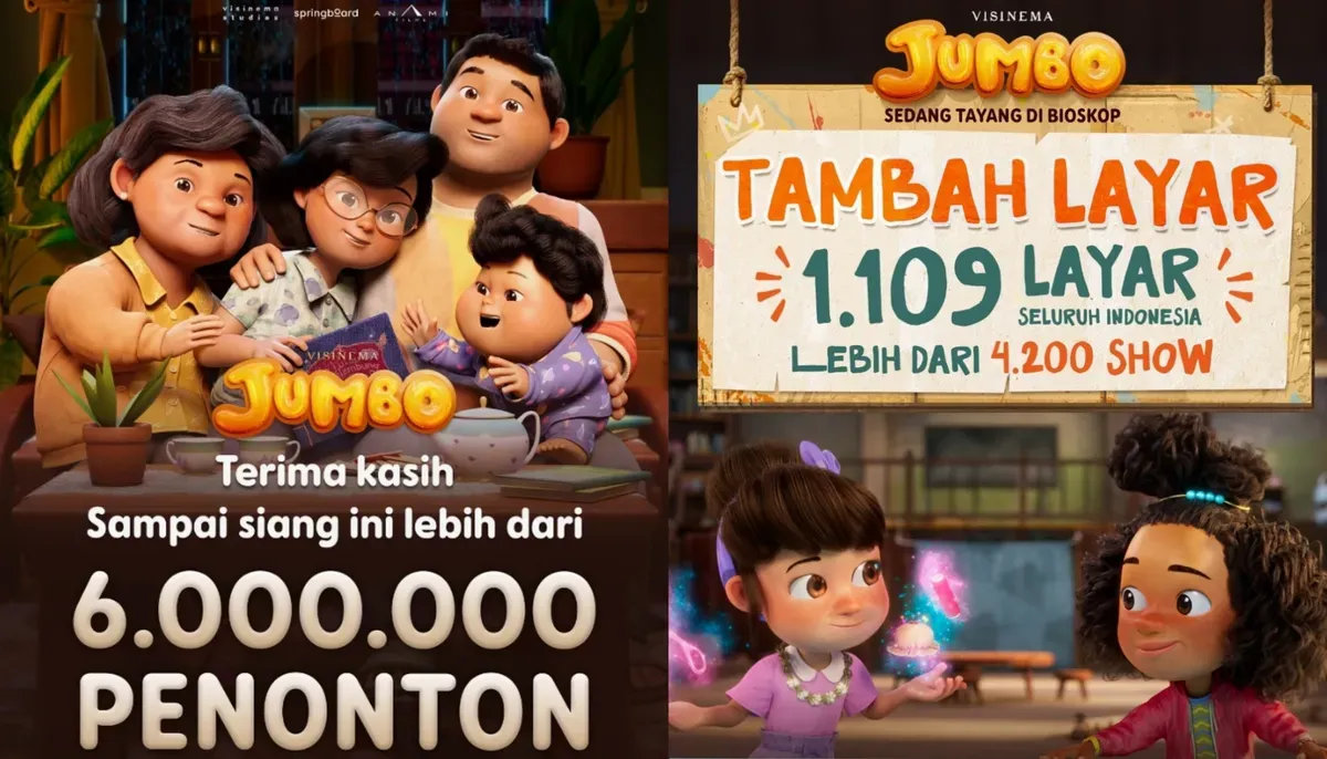 film Jumbo, animasi lokal, Visinema Studio, 6 juta penonton, Don dan Meri, top film Indonesia, bioskop tanah air, pertunjukan dongeng, film anak bangsa, rekor box office