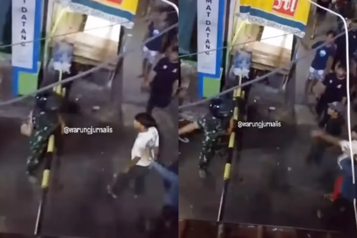 Aksi heroik TNI, viral tawuran, Jakarta Timur, Babinsa, selang air, Tawuran Jatinegara, netizen apresiasi, TNI leraikan tawuran.