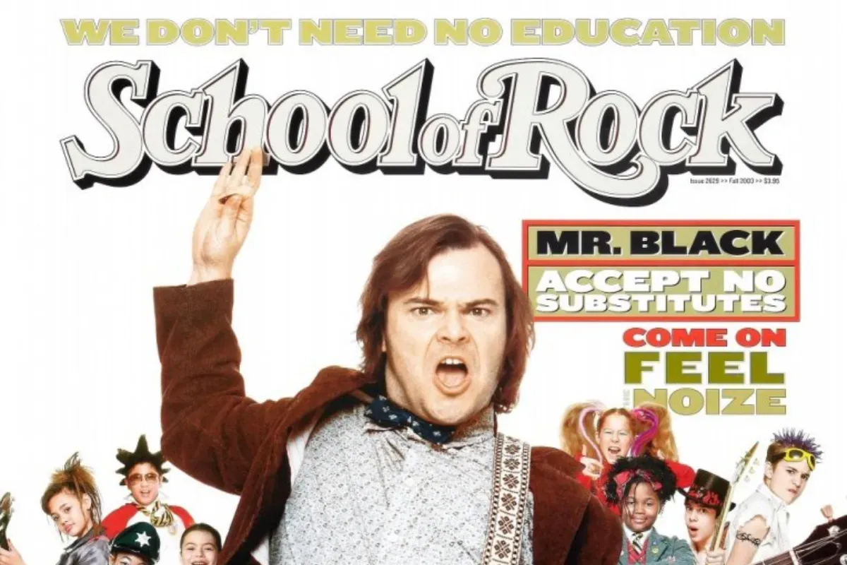 School of Rock, Jack Black, film musikal, guru palsu, nyamar jadi guru, soundtrack rock, lagu legendaris, Led Zeppelin, komedi musikal, anak band sekolah.