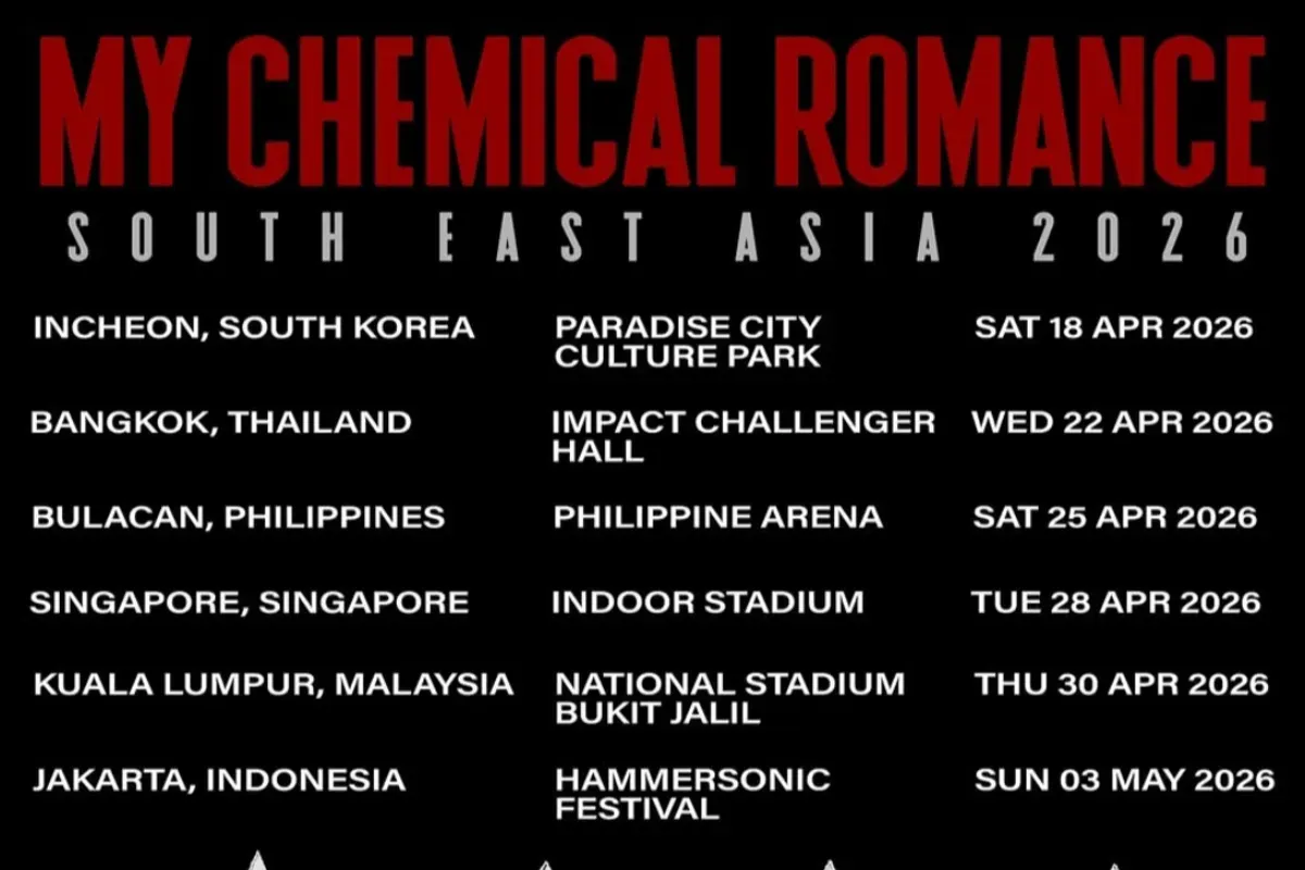 My Chemical Romance, konser MCR, Hammersonic Festival, tur Asia MCR, MCR Jakarta 2026, harga tiket MCR, tiket MCR Singapura, tiket MCR Malaysia, band rock legendaris, MCR balik Indonesia