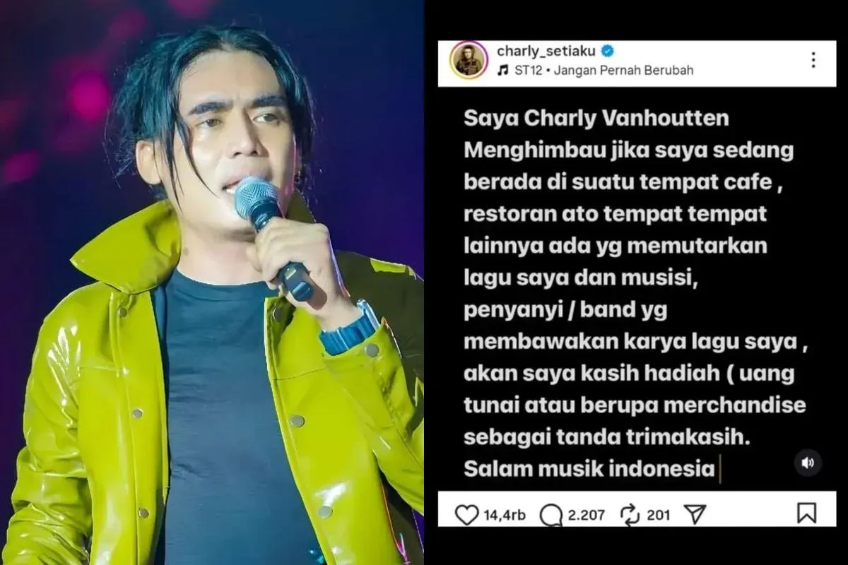 charly van houten, bebas royalti, vokalis st12, hadiah musik, apresiasi musisi, lagu indonesia, perbedaan aturan, sistem royalti, musisi indonesia, gebrakan chary
