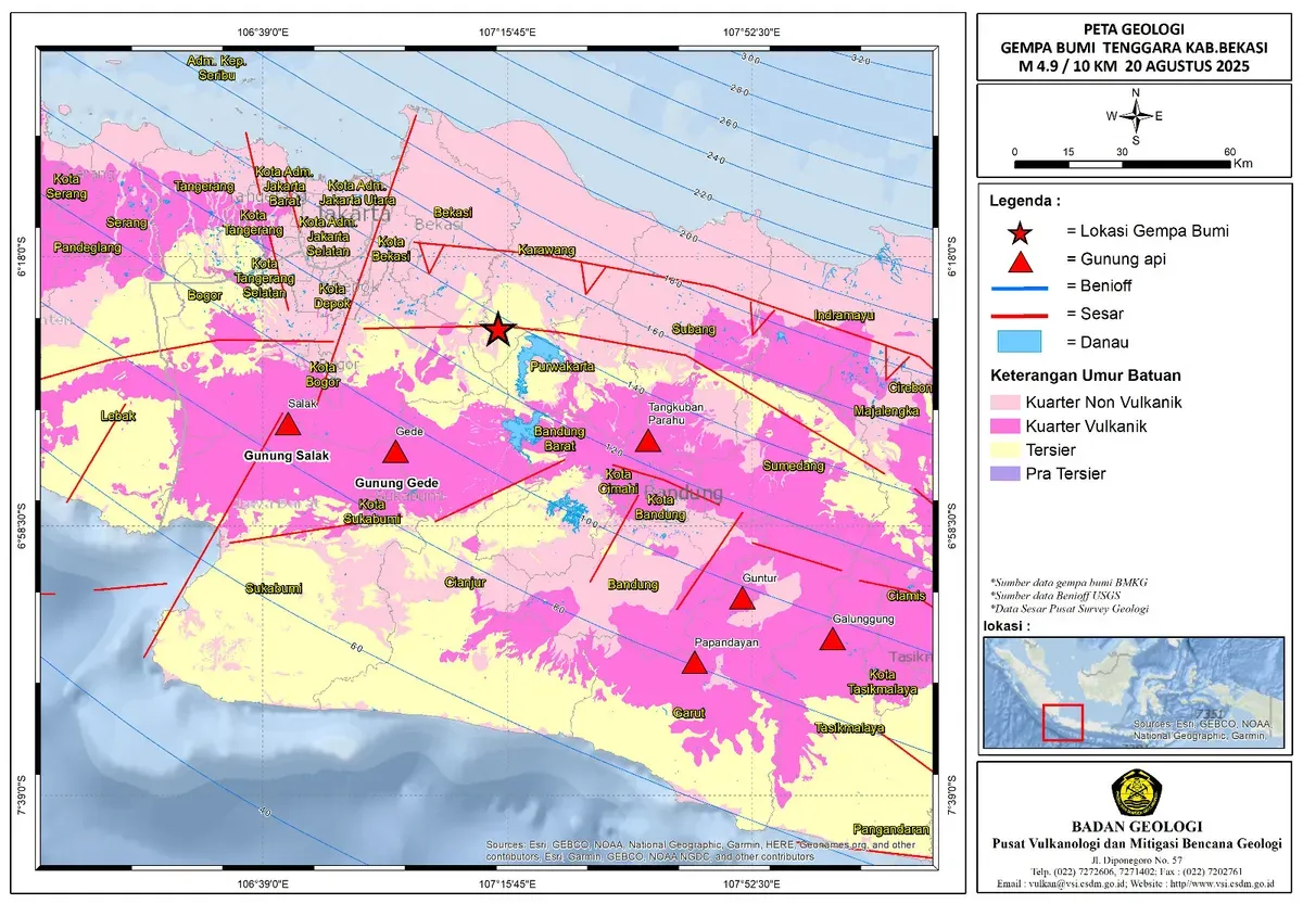 gempa Bekasi, sesar Baribis, gempa dangkal, gempa susulan, waspada bencana, imbauan BPBD