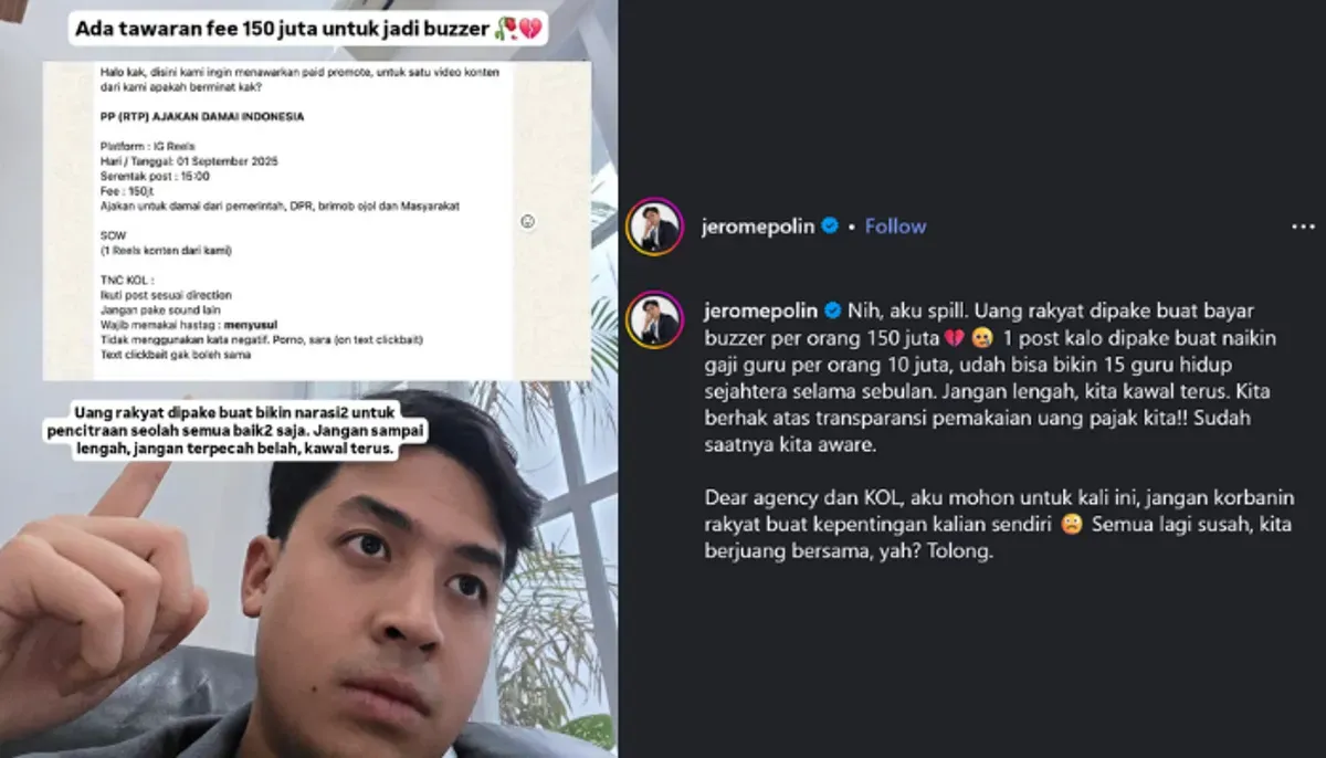 Jerome Polin, tawaran buzzer, Rp150 juta, Damai Indonesia, uang rakyat, transparansi dana, kritik influencer