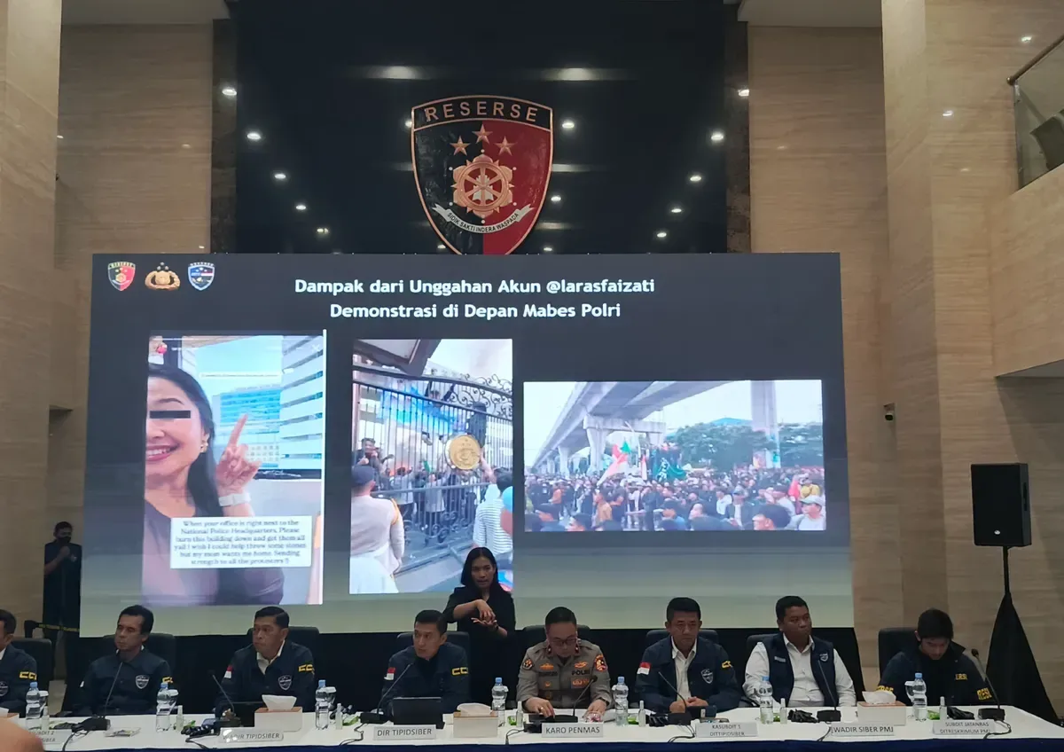 Laras Faizati, provokasi demo, Mabes Polri, UU ITE, ajakan anarkis, penangkapan tersangka