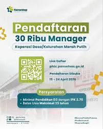 daftar, desa, kopdes, Koperasi, Lulusan, Manajer, seleksi, Terbuka