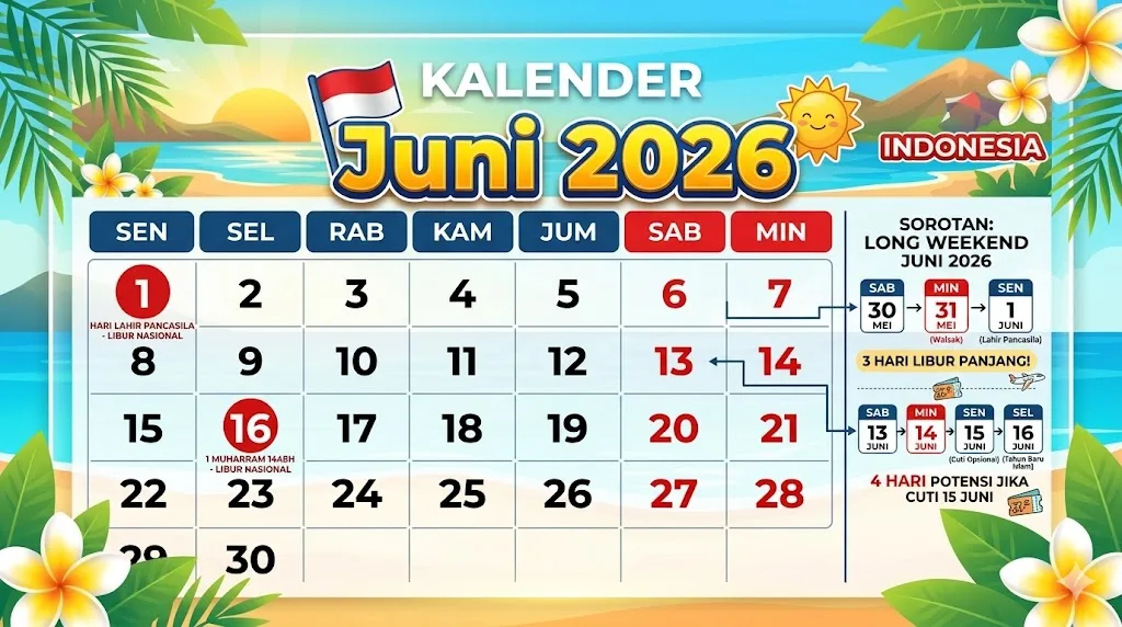 sdb Hari, Juni 2026, long weekend, merah, nasional, Tanggal