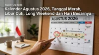 Kalender-Agustus-2026-Tanggal-Merah-Libur-Cuti-Long-Weekend-dan-Hari-Besar 2026, Agustus, bersama, cuti, Healing, long weekend, merah, resmi, Tanggal, Waktu