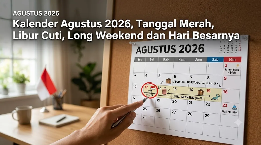 Kalender-Agustus-2026-Tanggal-Merah-Libur-Cuti-Long-Weekend-dan-Hari-Besar 2026, Agustus, bersama, cuti, Healing, long weekend, merah, resmi, Tanggal, Waktu