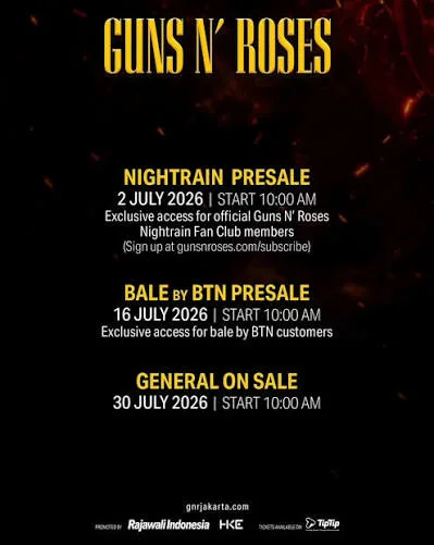 df 2026, band, Guns N' Roses, harga tiket, jadwal, Jakarta, rock, Tiket, War