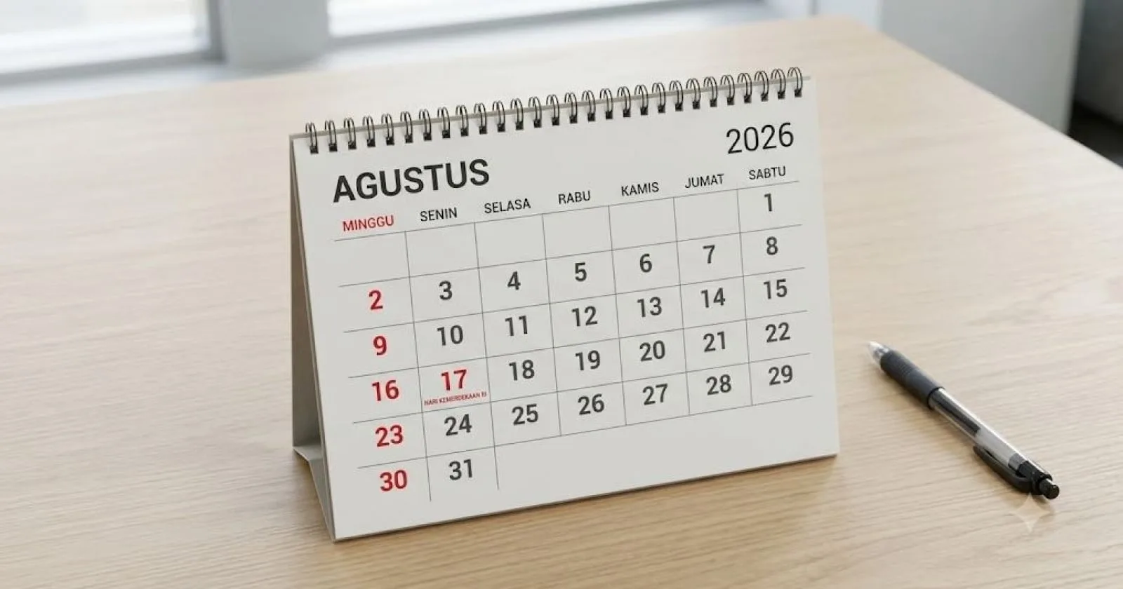 65968-kalender-agustus-2026-gemini-ai 17 Agustus, bendera, bersama, cuti, HUT RI, ide, Kemerdekaan, Libur, Lomba, seru, Tanggal Merah, Ucapan, unik, Upacara